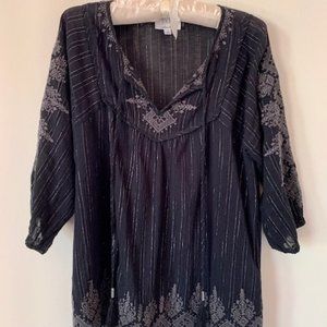 Johnn Was Boho Black Peasant Top